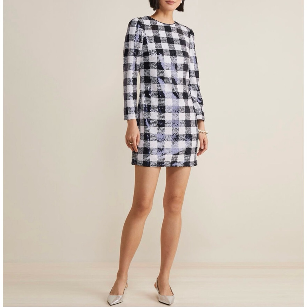 Vineyard Vines- $298 Sequin Colorblock Plaid Long Sleeve Dress, Size L
